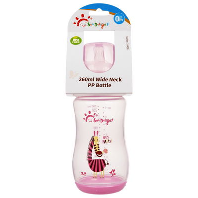 9oz 260ml PP Wide Neck Arc Baby Feeding Bottle 분홍색