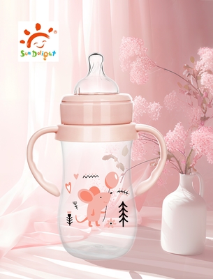 9oz 260ml PP Wide Neck Arc Baby Feeding Bottle 분홍색