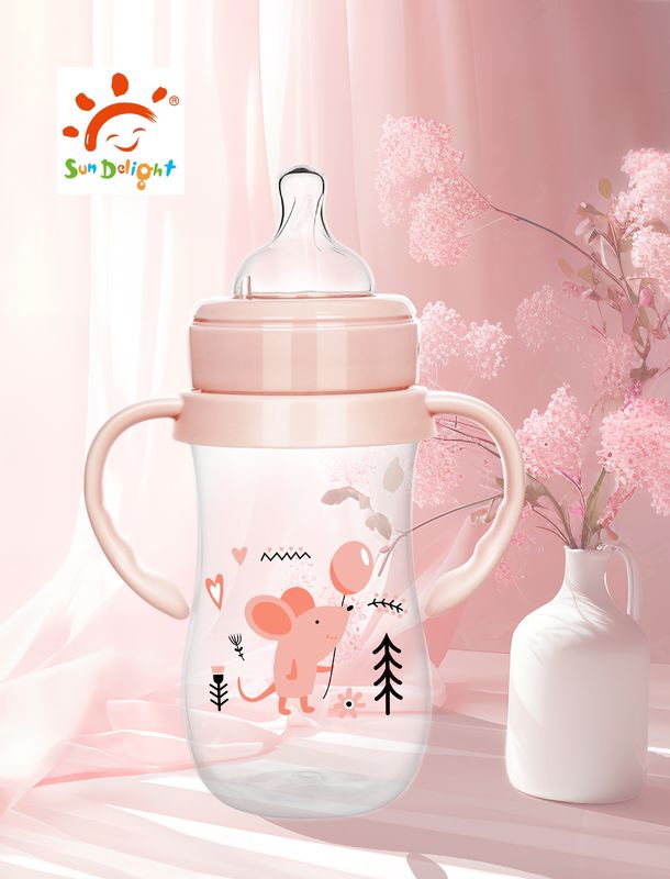 9oz 260ml PP Wide Neck Arc Baby Feeding Bottle 분홍색